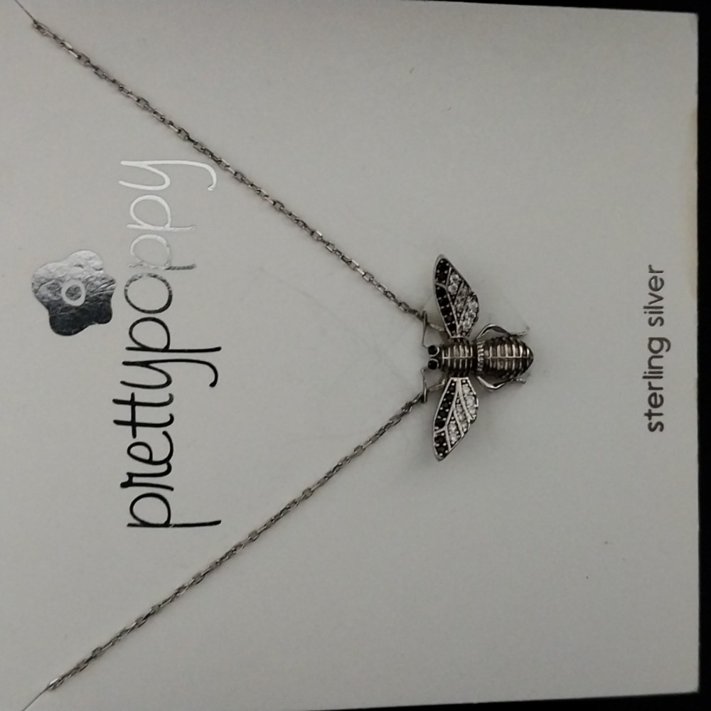 Pretty poppy sterling and rhinestone necklace NWT